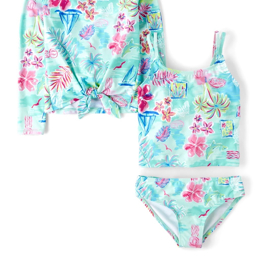 The Children's Place Tropical Blue and Pink Bikini Set